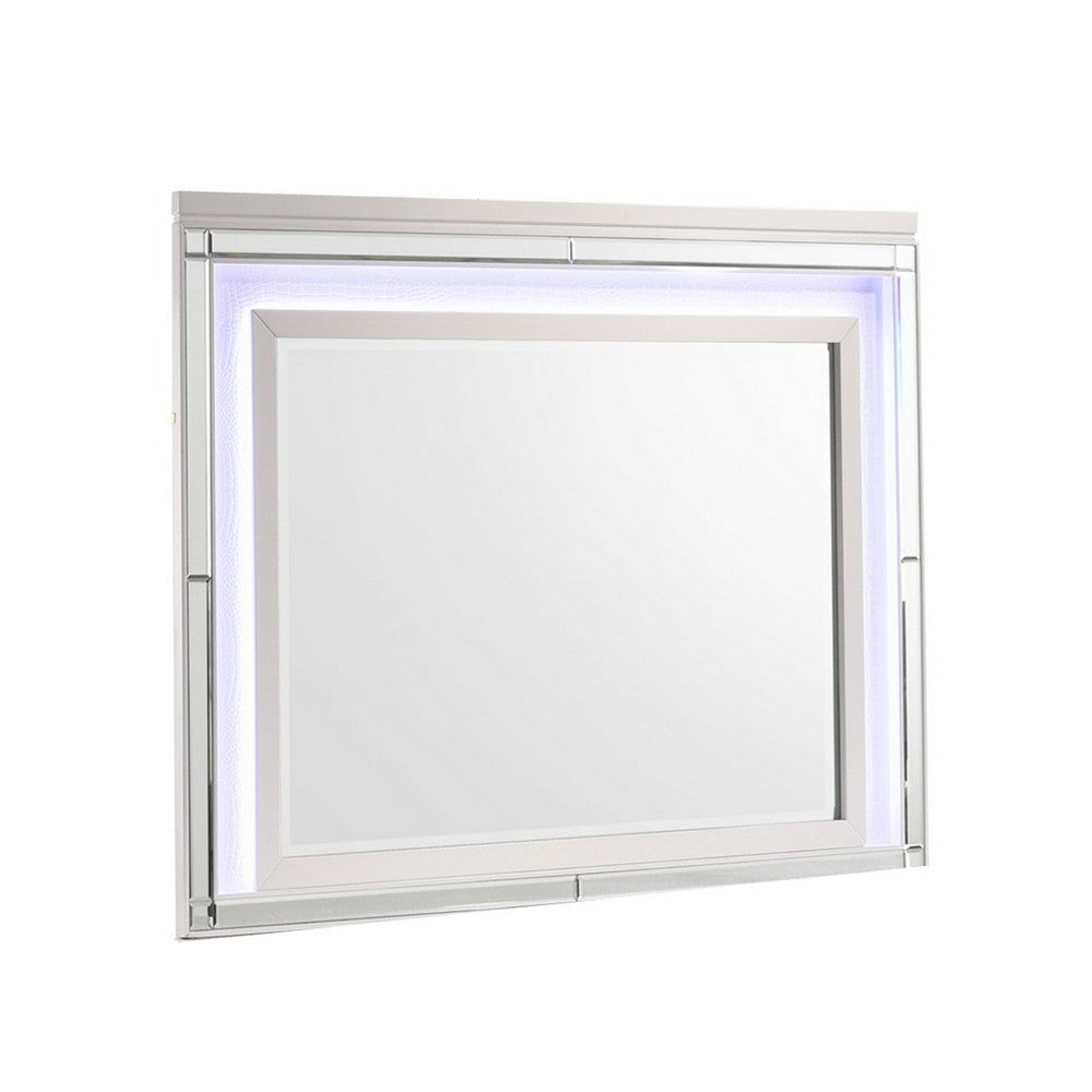 Lee 38 x 50 Dresser Mirror Modern LED Light Trim White Hardwood Frame By Casagear Home BM309544