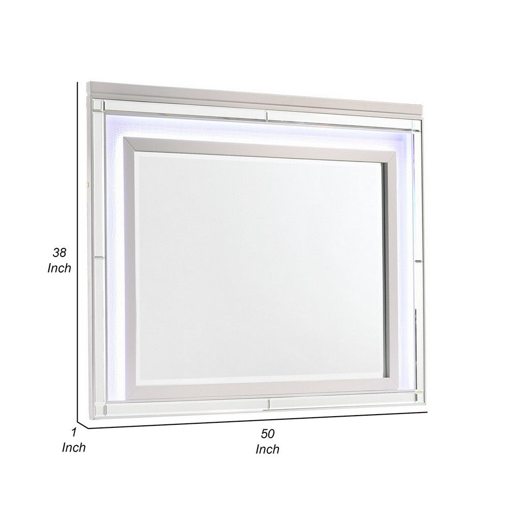 Lee 38 x 50 Dresser Mirror Modern LED Light Trim White Hardwood Frame By Casagear Home BM309544