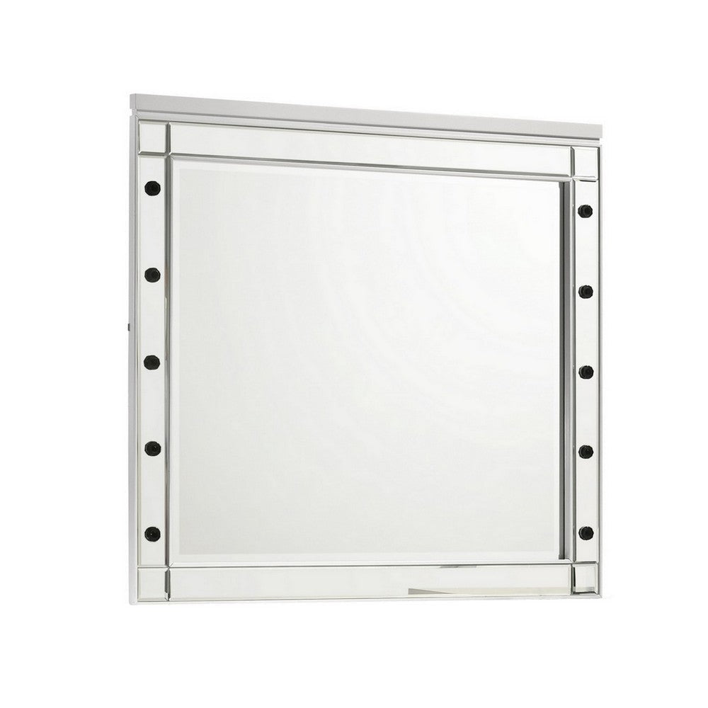 Lee 37 x 40 Vanity Mirror, 10 Light Bulb Sockets, Modern White Wood Frame By Casagear Home