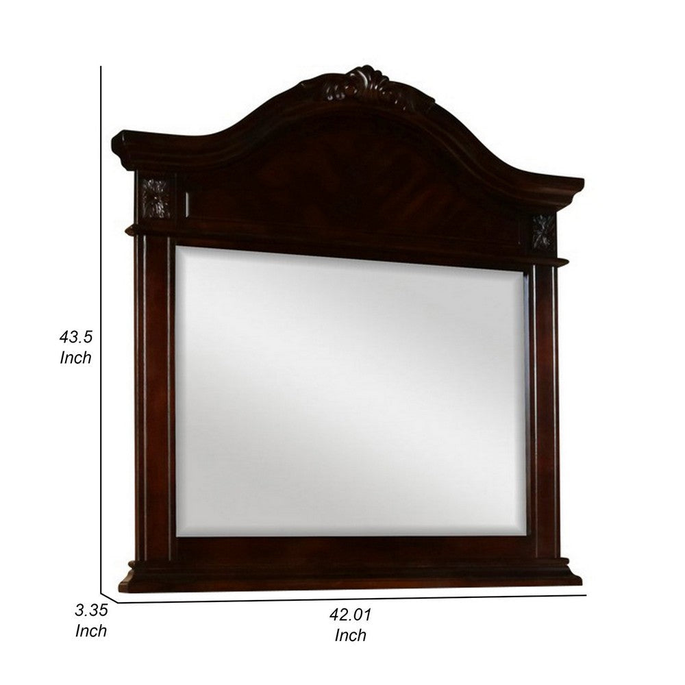 Fay 42 x 44 Dresser Mirror Arched Hand Carved Frame Dark Brown Maple Wood By Casagear Home BM309550