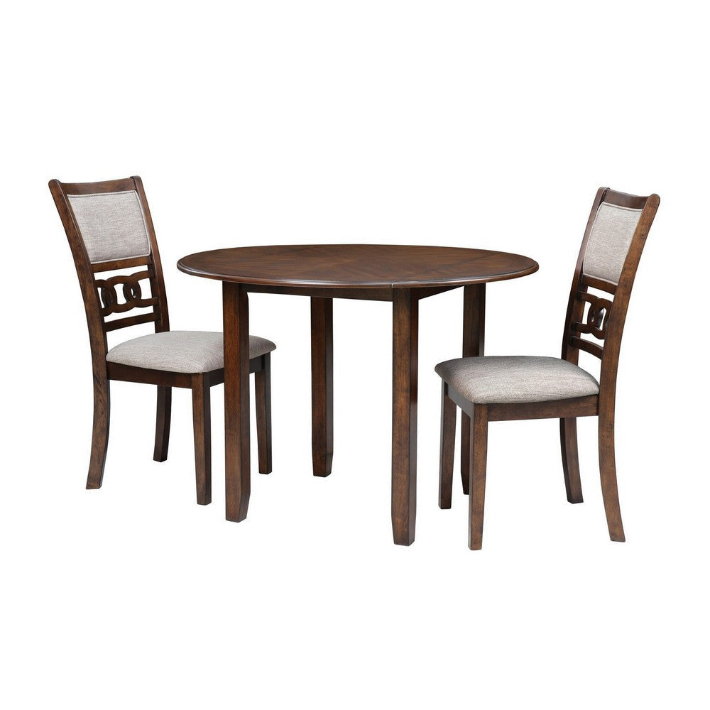 3pc 42 Inch Dining Table Set, Extendable Drop Leaves, 2 Chairs, Brown By Casagear Home