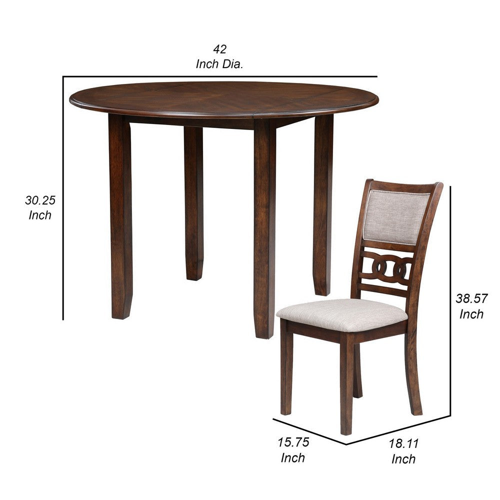 3pc 42 Inch Dining Table Set Extendable Drop Leaves 2 Chairs Brown By Casagear Home BM309551