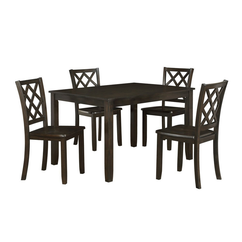 Ava 5pc Dining Table Set 4 Lattice Back Chairs Brown Rubberwood Frame By Casagear Home BM309560