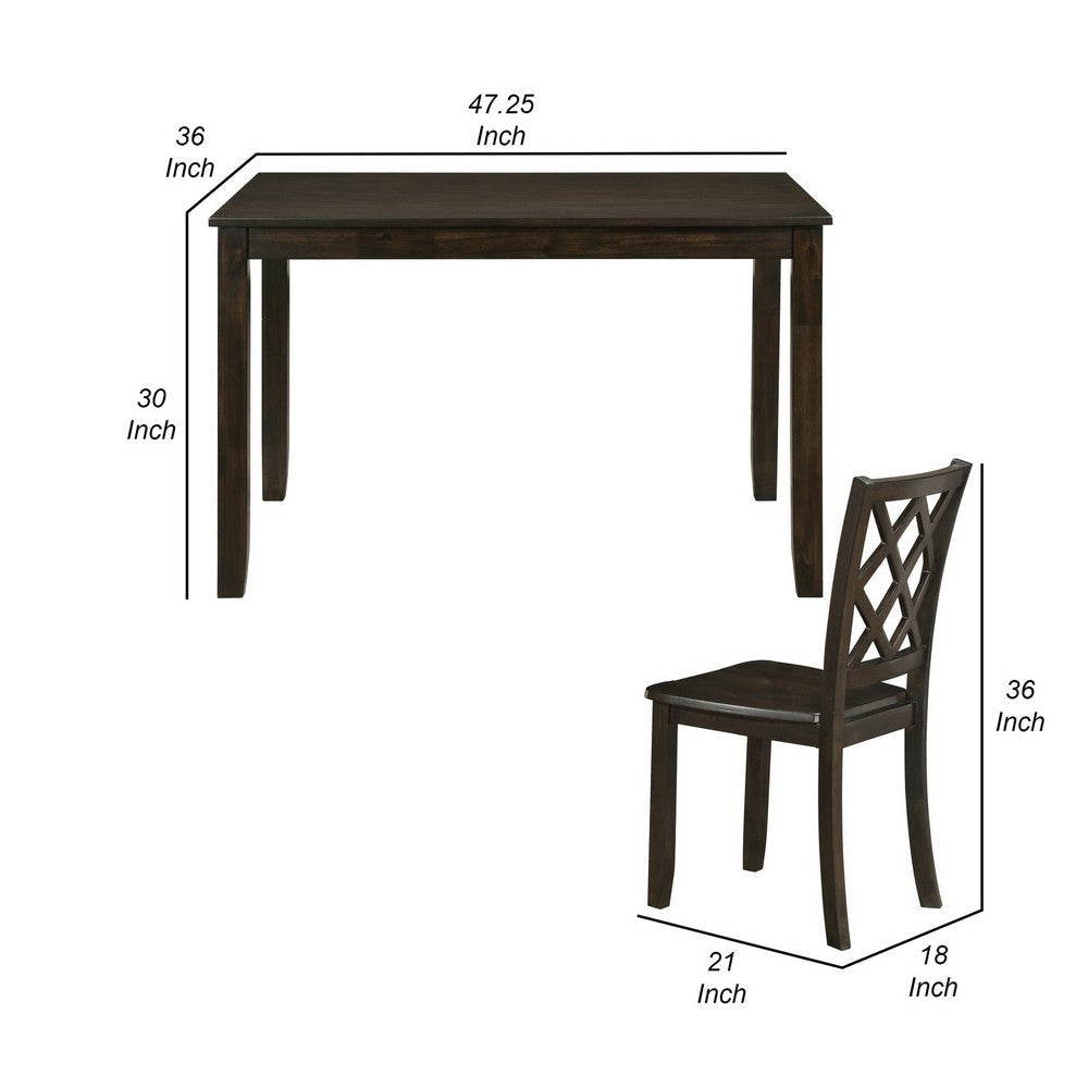 Ava 5pc Dining Table Set 4 Lattice Back Chairs Brown Rubberwood Frame By Casagear Home BM309560