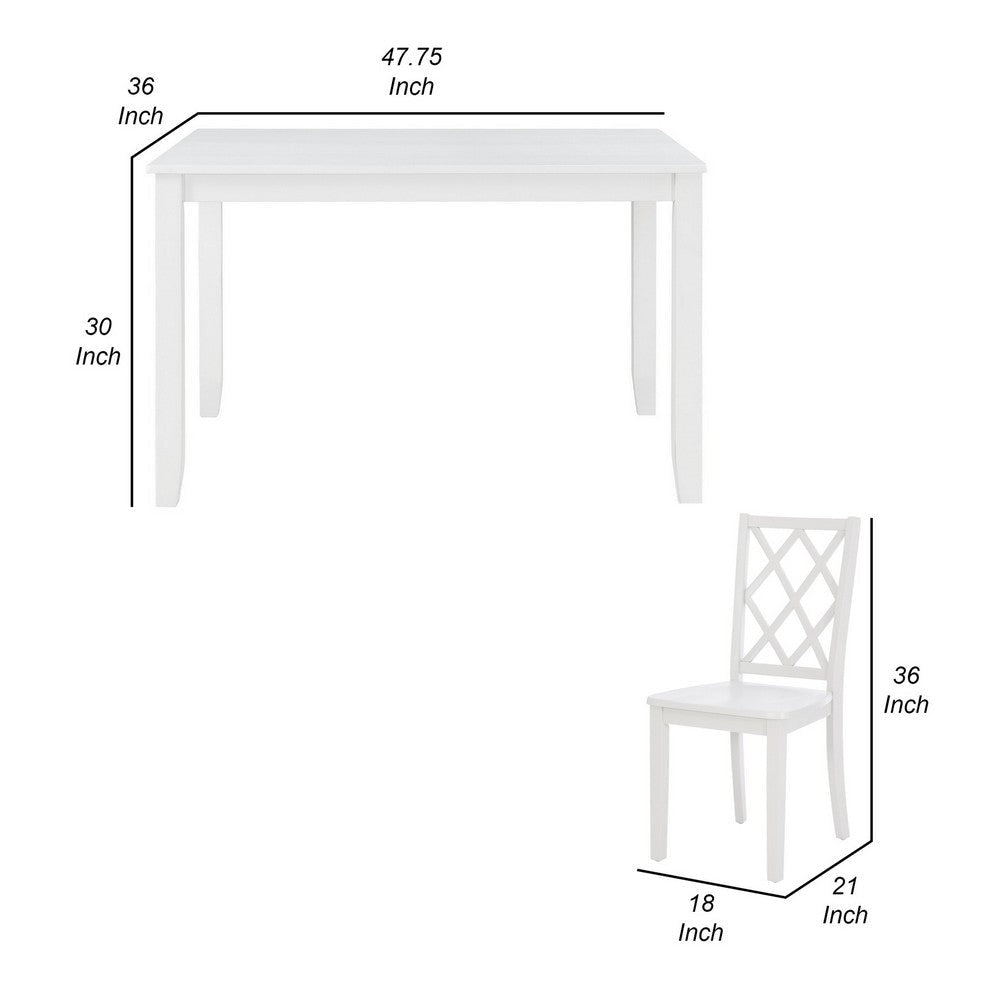 Ava 5pc Dining Table Set 4 Lattice Back Chairs White Rubberwood Frame By Casagear Home BM309561