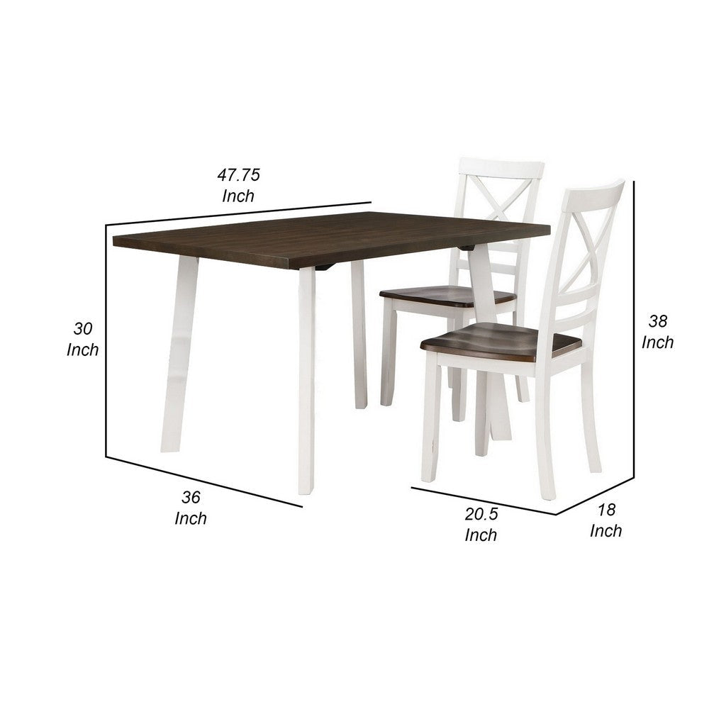 Dera 5 Piece Dining Table Set 4 Crossback Rubberwood Chairs Brown White By Casagear Home BM309563