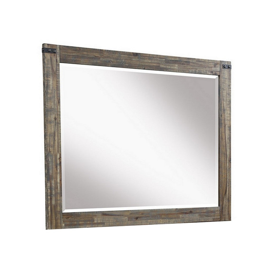 Galle 38 x 50 Dresser Mirror, Rectangular, Metal Accents, Walnut Brown Wood By Casagear Home