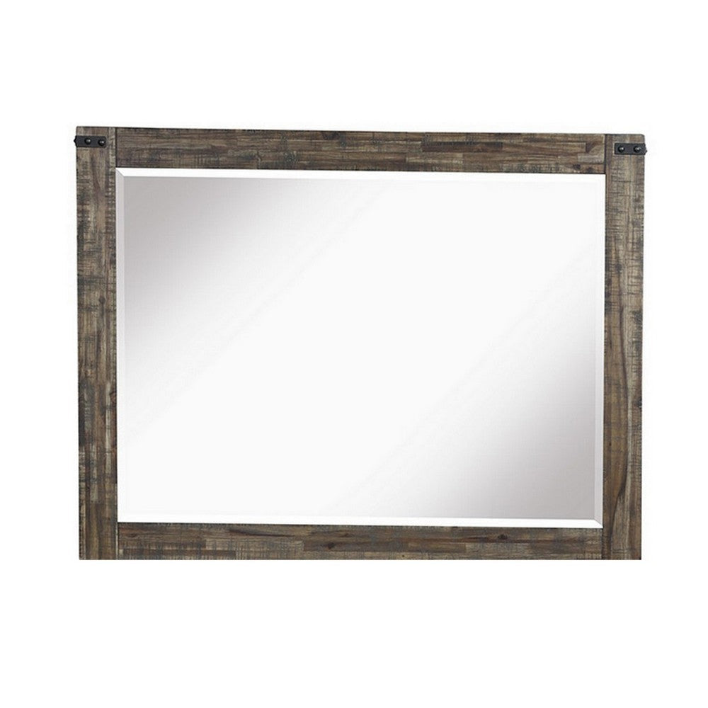 Galle 38 x 50 Dresser Mirror Rectangular Metal Accents Walnut Brown Wood By Casagear Home BM309564