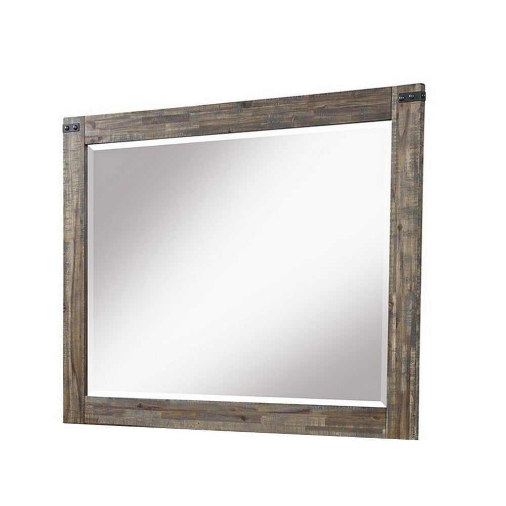 Galle 38 x 50 Dresser Mirror Rectangular Metal Accents Walnut Brown Wood By Casagear Home BM309564