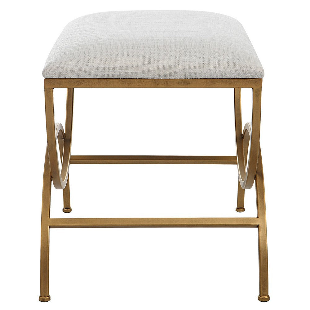 24 Inch Accent Stool Cushioned Double Arched Off White Upholstery Gold By Casagear Home BM309568