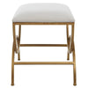 24 Inch Accent Stool Cushioned Double Arched Off White Upholstery Gold By Casagear Home BM309568