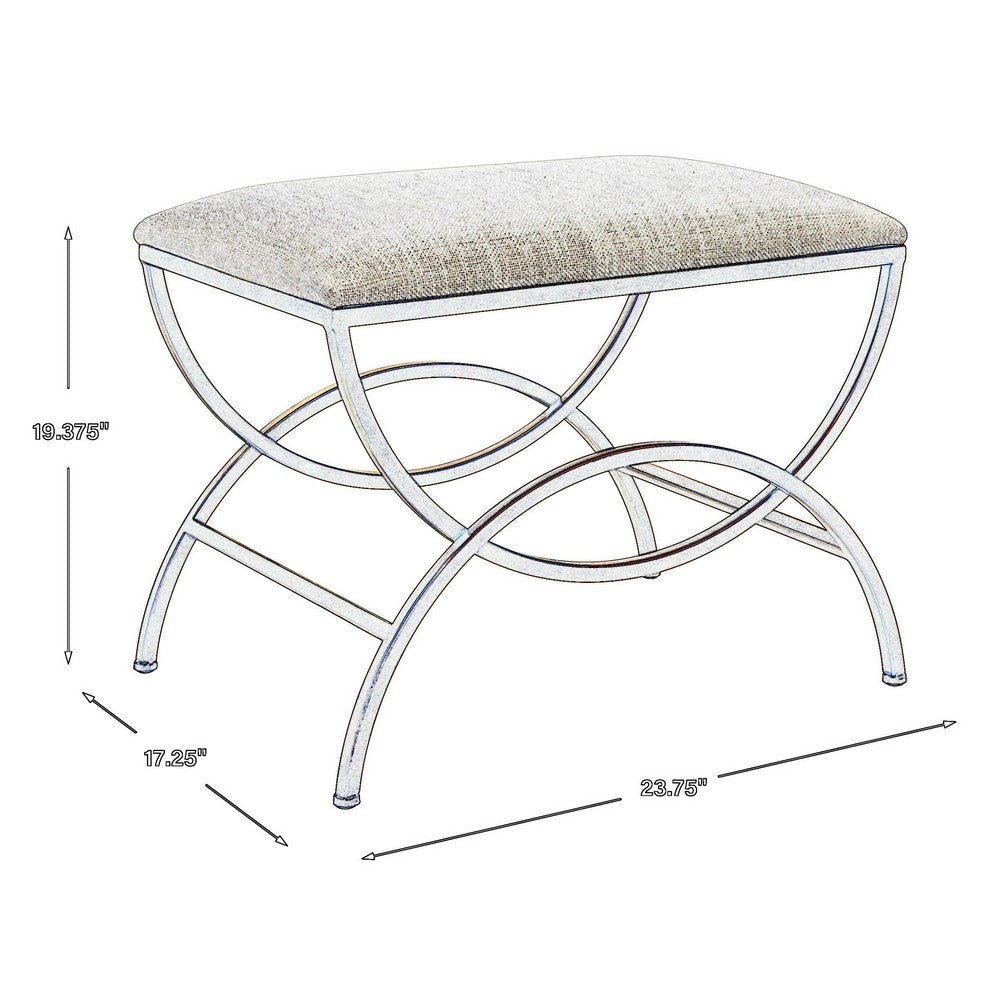 24 Inch Accent Stool Cushioned Double Arched Off White Upholstery Gold By Casagear Home BM309568