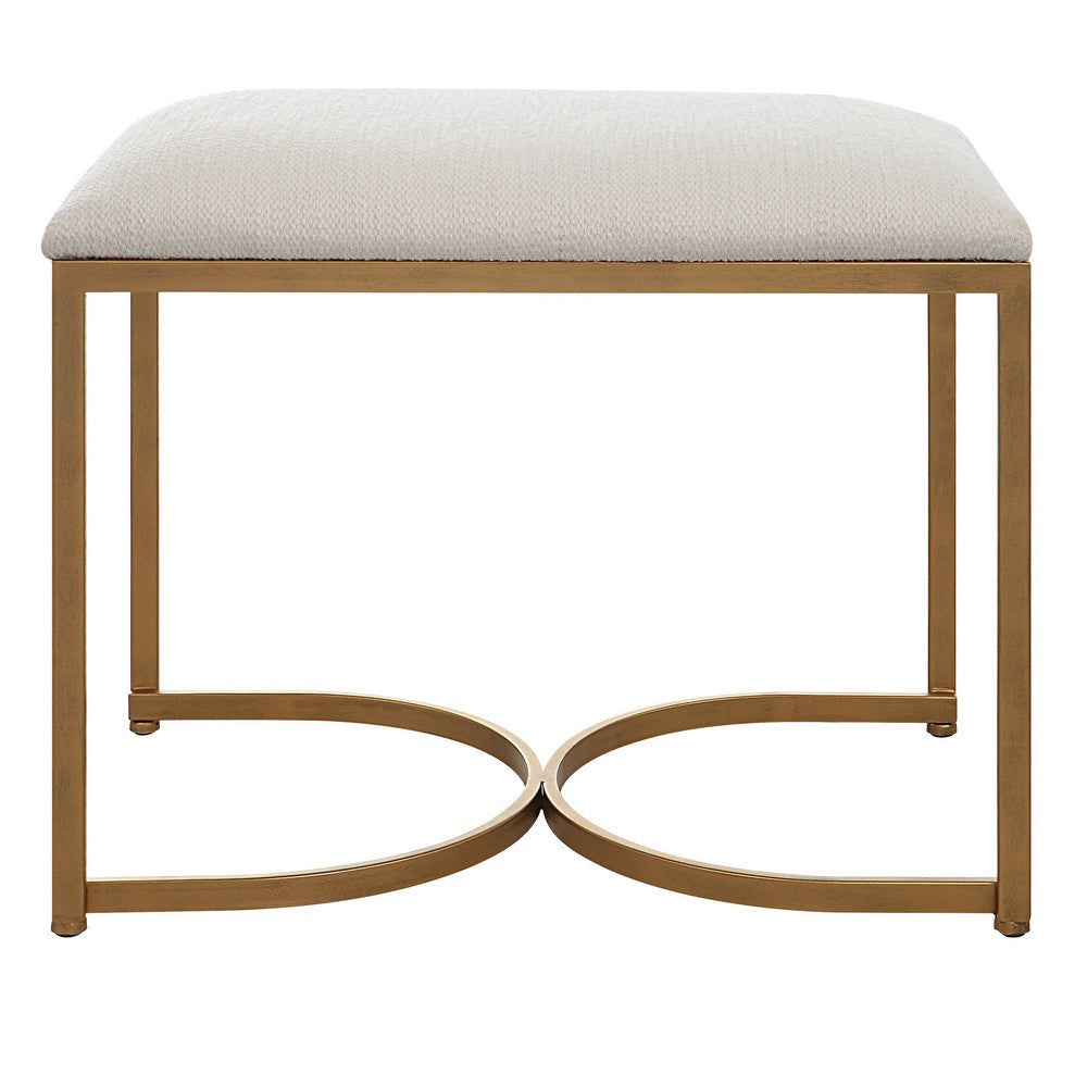 24 Inch Accent Stool Cushioned Seat Half Circle Design Off White Gold By Casagear Home BM309569