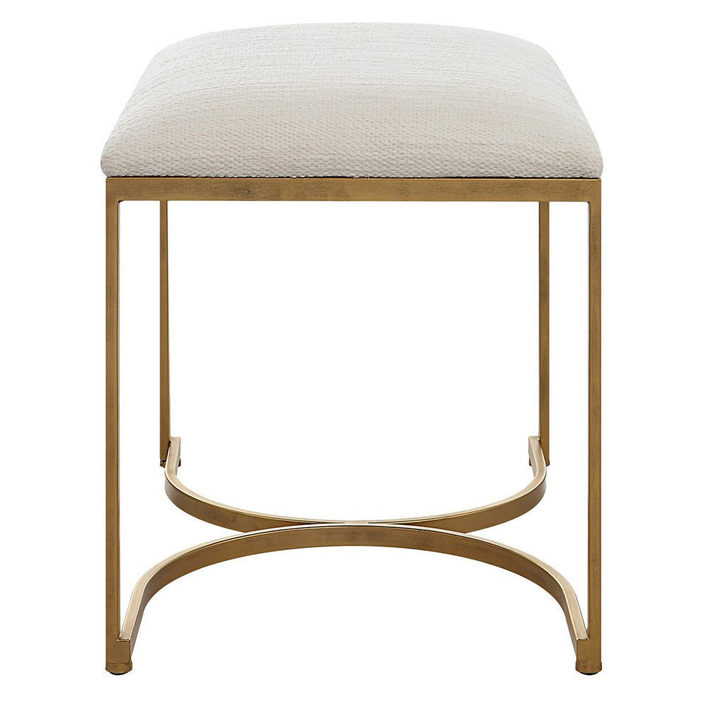 24 Inch Accent Stool Cushioned Seat Half Circle Design Off White Gold By Casagear Home BM309569