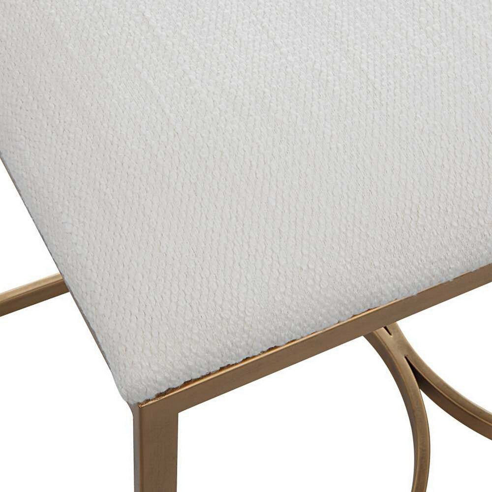 24 Inch Accent Stool Cushioned Seat Half Circle Design Off White Gold By Casagear Home BM309569