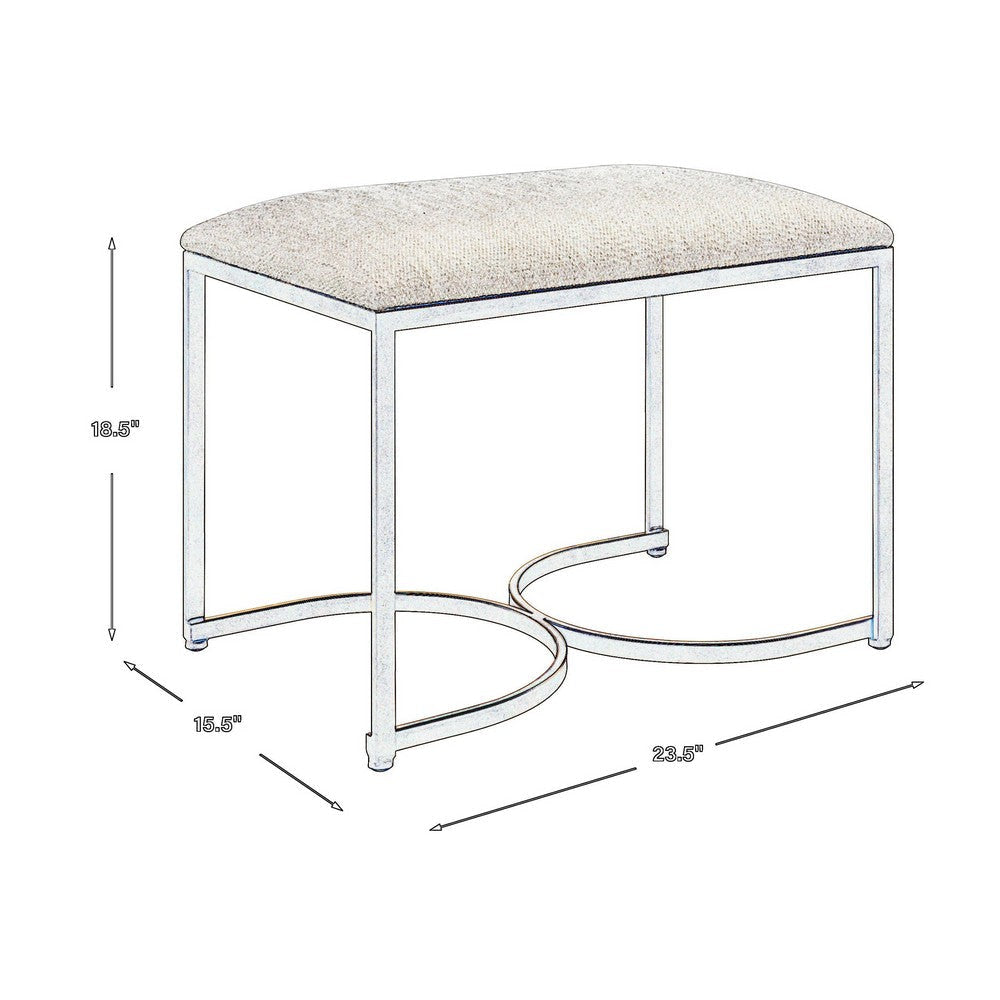 24 Inch Accent Stool Cushioned Seat Half Circle Design Off White Gold By Casagear Home BM309569