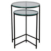 Set of 2 Nesting Tables Round Clear Tempered Glass Tabletop Black Frame By Casagear Home BM309571