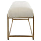 47 Inch Accent Stool Cushioned Antique Brushed Brass Frame Off White By Casagear Home BM309572