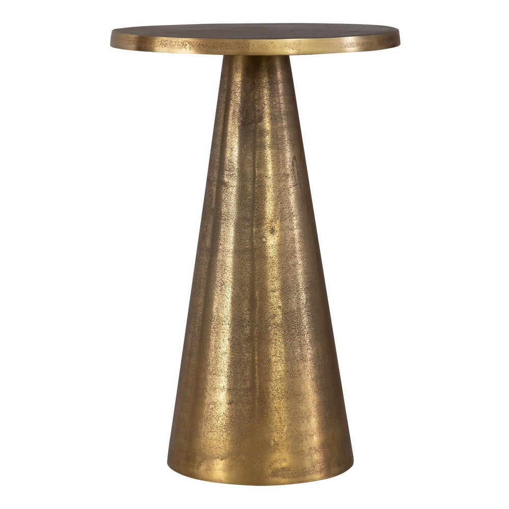 20 Inch Accent Table, Classic Round Pedestal Base, Antique Brass Finish By Casagear Home