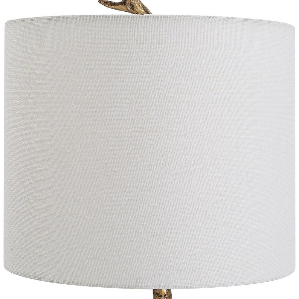 30 Inch Table Lamp White Round Hardback Drum Shade Antique Gold Base By Casagear Home BM309576