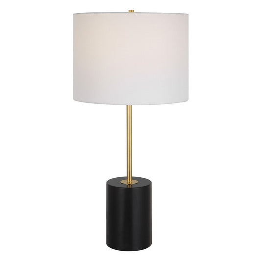 Lily 28 Inch Accent Lamp, White Round Hardback Drum Shade, Black, Gold By Casagear Home