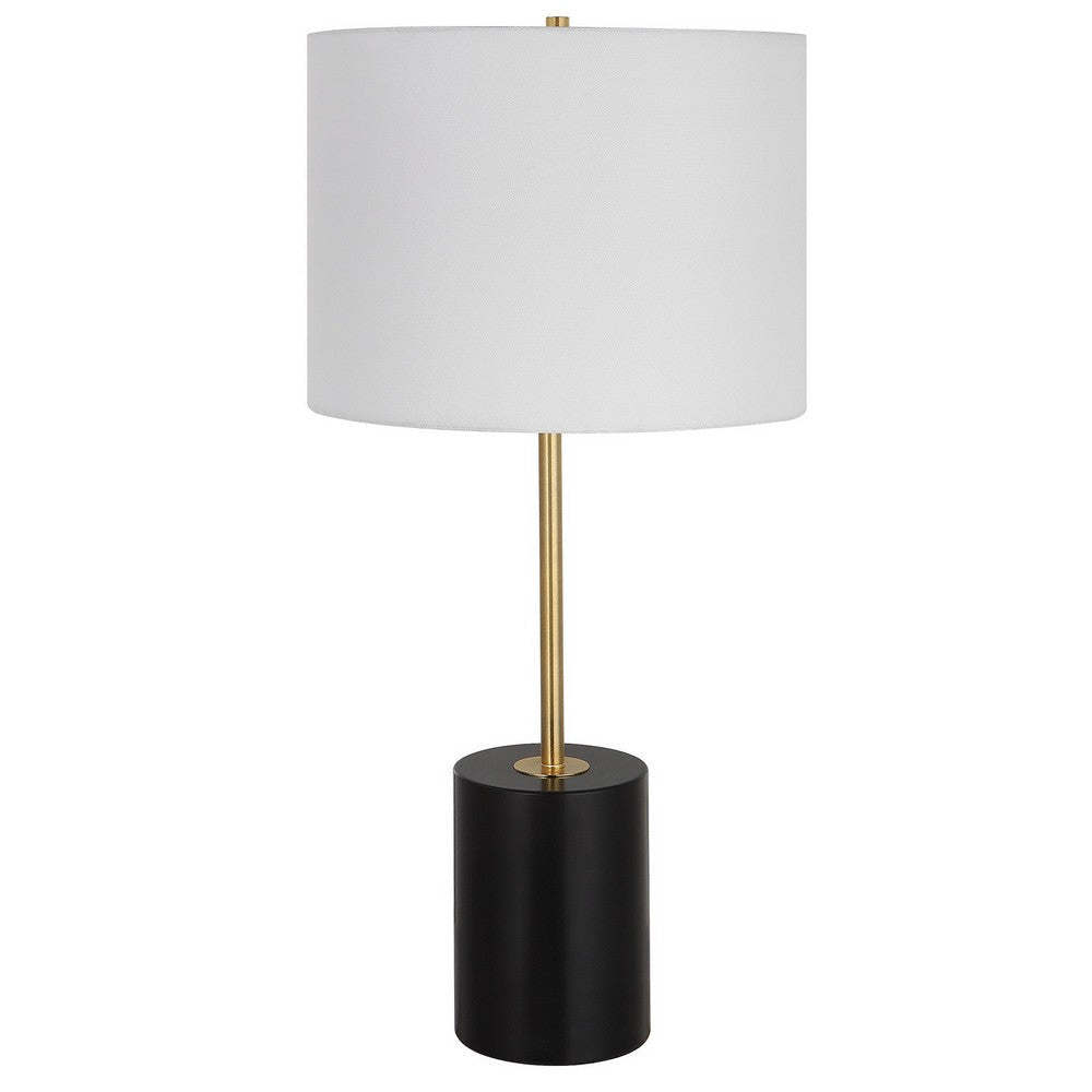 Lily 28 Inch Accent Lamp White Round Hardback Drum Shade Black Gold By Casagear Home BM309577