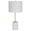 Lily 28 Inch Accent Lamp Round Hardback Drum Shade White Base Gold By Casagear Home BM309578