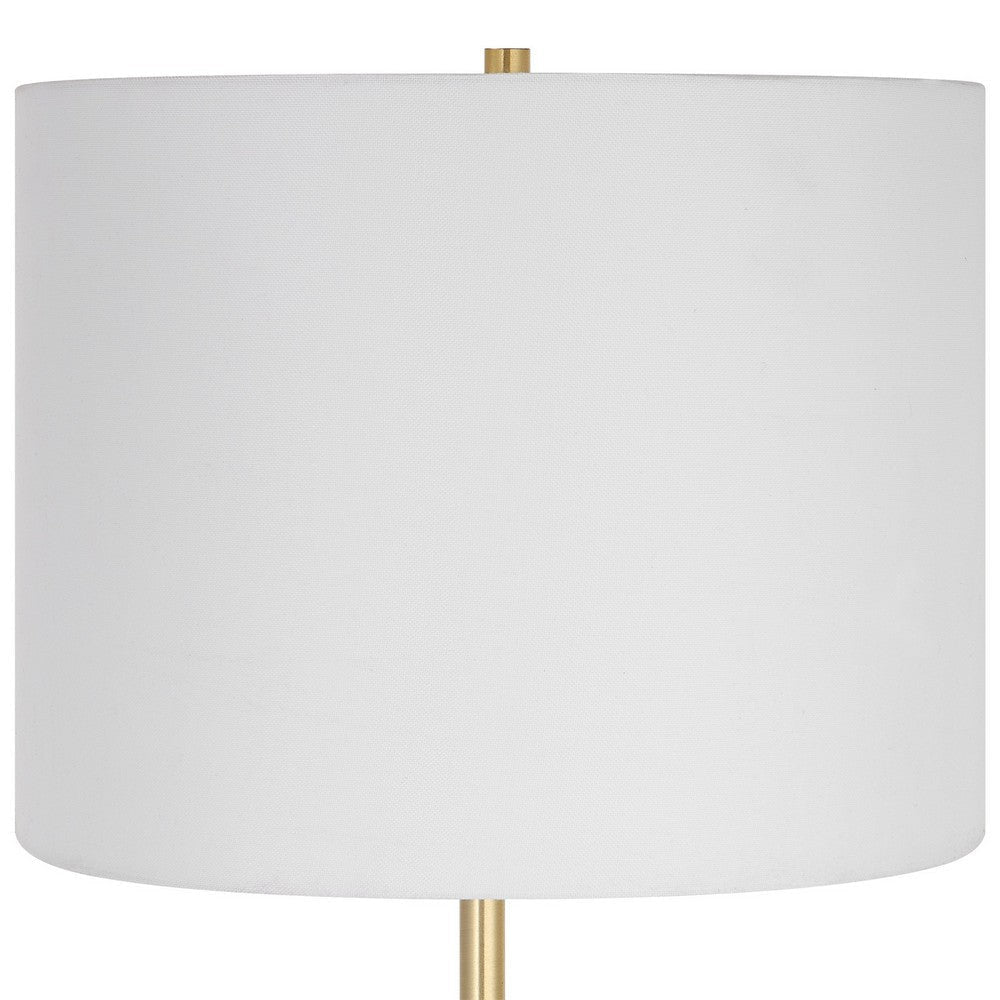 Lily 28 Inch Accent Lamp Round Hardback Drum Shade White Base Gold By Casagear Home BM309578