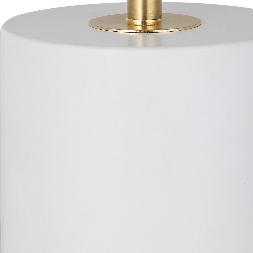 Lily 28 Inch Accent Lamp Round Hardback Drum Shade White Base Gold By Casagear Home BM309578