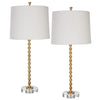 29 Inch Table Lamp Set of 2 White Tapered Shade Gold Leaf Round Base By Casagear Home BM309579