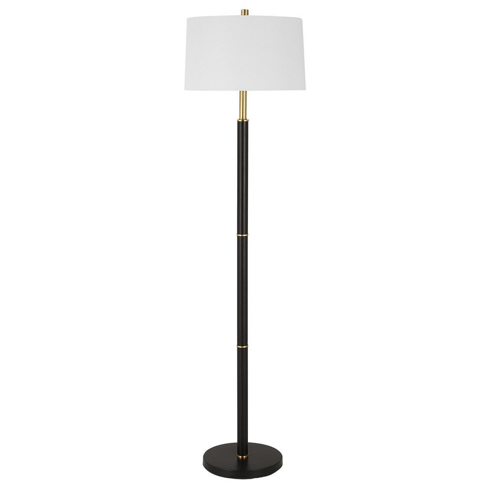 62 Inch Floor Lamp White Tapered Hardback Shade Black with Gold Accents By Casagear Home BM309580