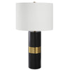 27 Inch Table Lamp White Round Hardback Drum Shade Black Gold Accents By Casagear Home BM309581