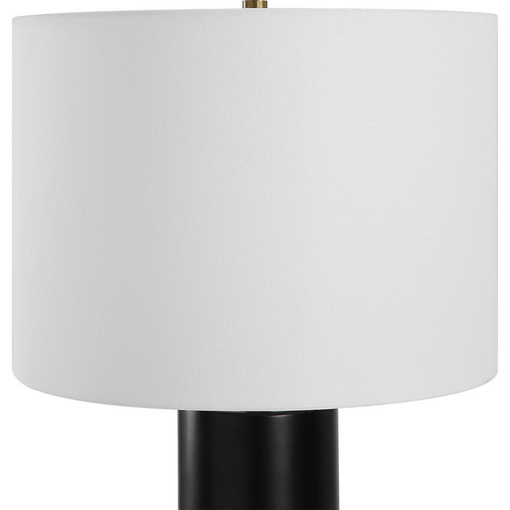 27 Inch Table Lamp White Round Hardback Drum Shade Black Gold Accents By Casagear Home BM309581