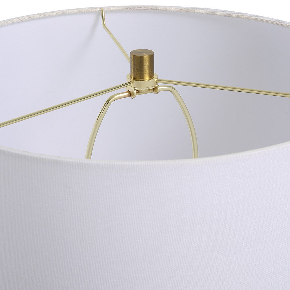 27 Inch Table Lamp White Round Hardback Drum Shade Black Gold Accents By Casagear Home BM309581