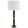 32 Inch Table Lamp Slender Metal Body White Drum Shade Black Gold By Casagear Home BM309582