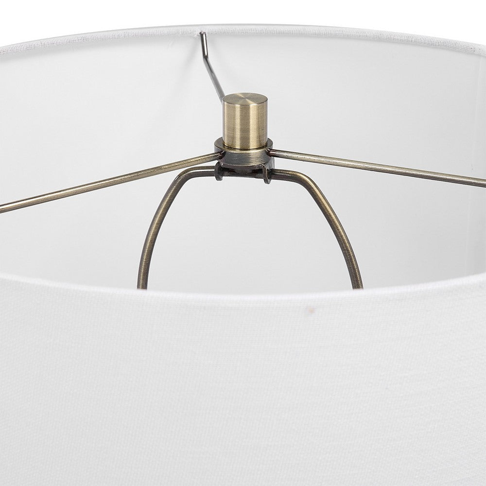 32 Inch Table Lamp Slender Metal Body White Drum Shade Black Gold By Casagear Home BM309582