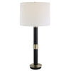 32 Inch Table Lamp, Slender Metal Body, White Drum Shade, Black, Gold By Casagear Home