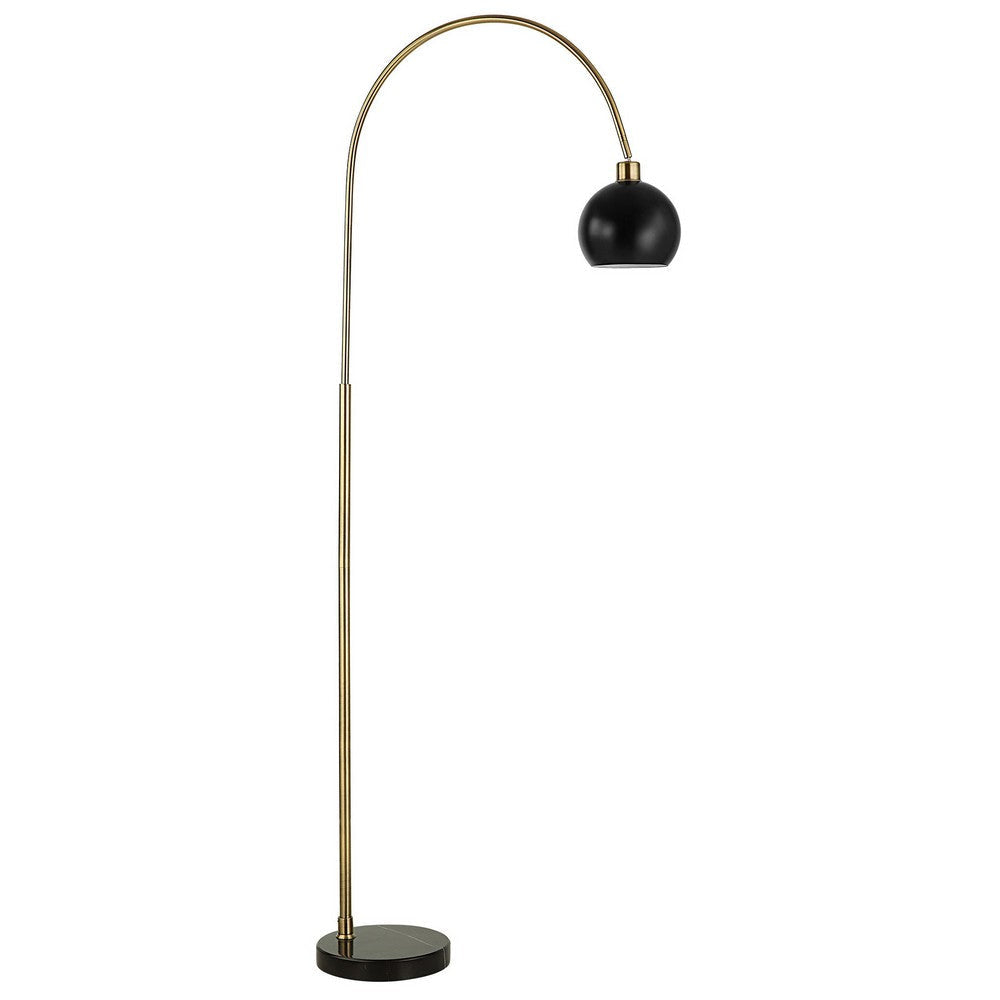 72 Inch Arc Floor Lamp Black Metal Shade Marble Foot Antique Brass By Casagear Home BM309583