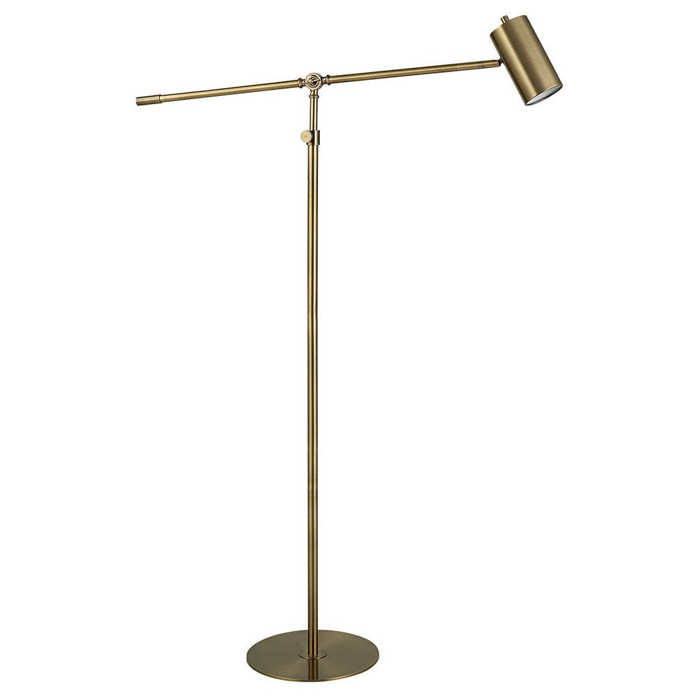 60 Inch Floor Lamp Adjustable Length Metal Shade Antique Brass Finish By Casagear Home BM309584