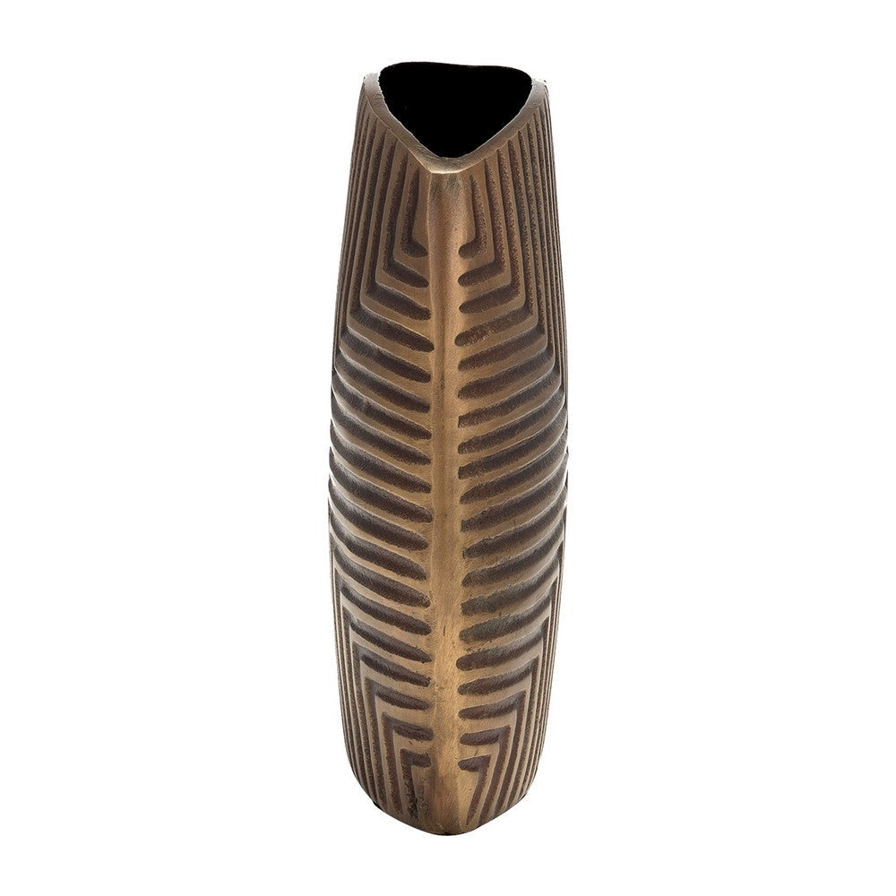 Ako 10 Inch Vase Modern Ribbed Body Design Curved Top Antique Brass By Casagear Home BM309618