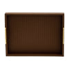 Eli 16 18 Inch Set of 2 Trays Stitched Gold Handles Brown Faux Leather By Casagear Home BM309619