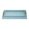 Eli 16 18 Inch Set of 2 Trays Stitched Gold Handles Blue Faux Leather By Casagear Home BM309620