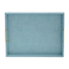 Eli 16 18 Inch Set of 2 Trays Stitched Gold Handles Blue Faux Leather By Casagear Home BM309620