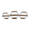 Fedo Wall Shelf Set of 3, Black Metal, Modern Hex Folding, Wood Brown By Casagear Home