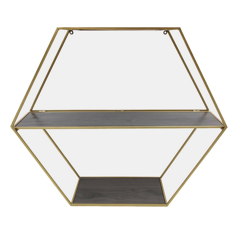 Fedo Wall Shelf Set of 3 Gold Metal Modern Hex Folding Wood Gray By Casagear Home BM309624