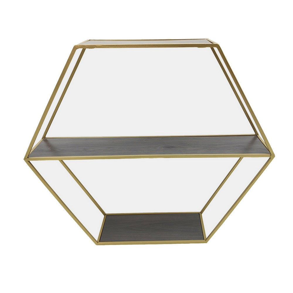 Fedo Wall Shelf Set of 3 Gold Metal Modern Hex Folding Wood Gray By Casagear Home BM309624