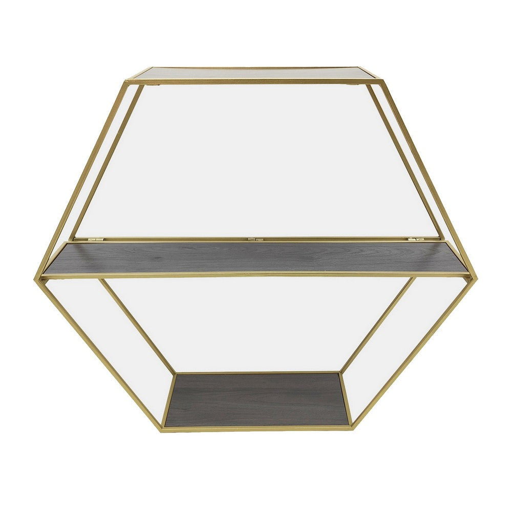 Fedo Wall Shelf Set of 3 Gold Metal Modern Hex Folding Wood Gray By Casagear Home BM309624