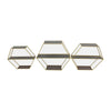 Fedo Wall Shelf Set of 3, Gold Metal, Modern Hex Folding, Wood Gray By Casagear Home