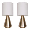 24 Inch Table Lamp Set of 2, White Drum Shade, Antique Brass Cone Base By Casagear Home