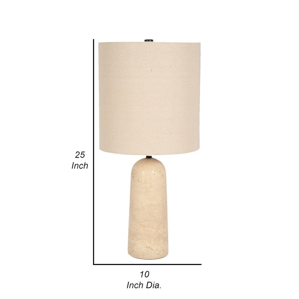 25 Inch Table Lamp Cylindrical Shape Drum Shade Natural Beige Finish By Casagear Home BM309626